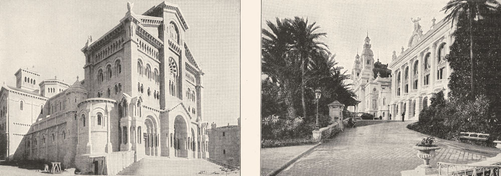 MONACO. Cathédrale de Monaco; Casino et Théatre de Monte- carlo 1900 old print